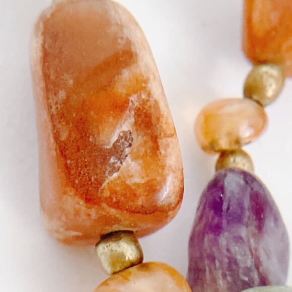 Vintage 1960s Long Gemstone Necklace 34" Jadeite Amethyst Carnelian Onyx Quartz - Picture 8 of 10